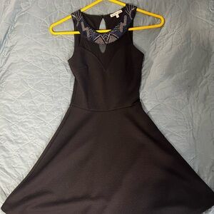 Charlotte Russe Black One-Shoulder Fit & Flare Dress with Beaded Collar